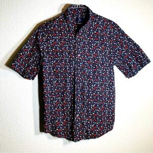 George Button Up Down Shirt Floral Men's Size Medium Classic Fit Short Sleeve